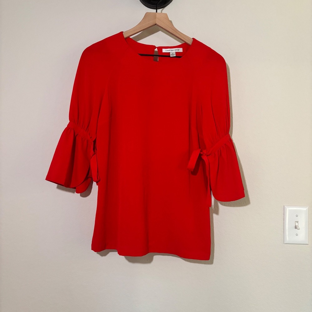Counterparts Blouse Bell Sleeve Tie Small Red Officecore Romantic